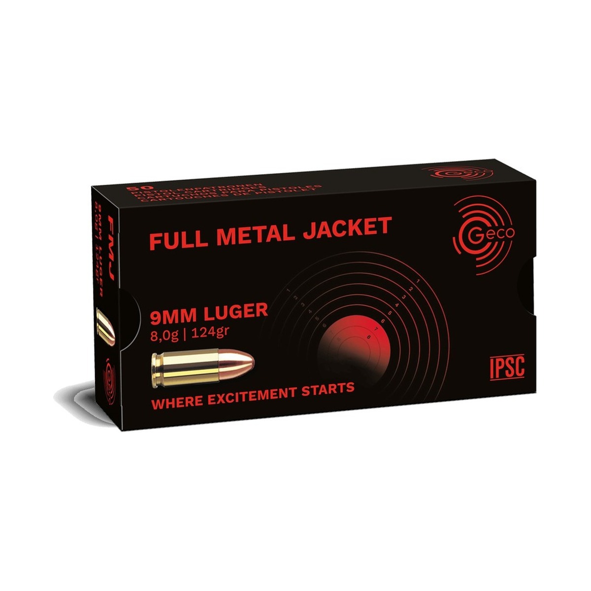 GECO - 9mm Luger - Full Metal Jacket (FMJ) - 8,0 g / 124 grs - 50 Stück